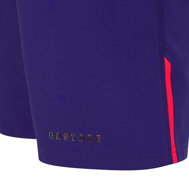 England Kids Away Rugby Shorts 26/27 Rhodonite - Castore Logo Close-up