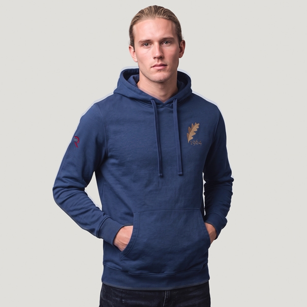 Romania 1964 Adults Cotton Hoodie Petrol Blue - Model Front View