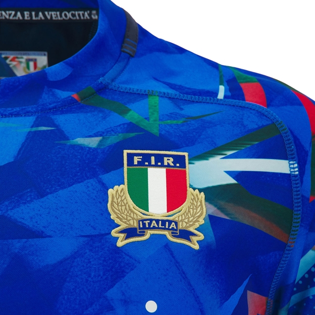 Italy Kids Home Rugby Shirt 26/27 Blue - FIR Logo Close-up