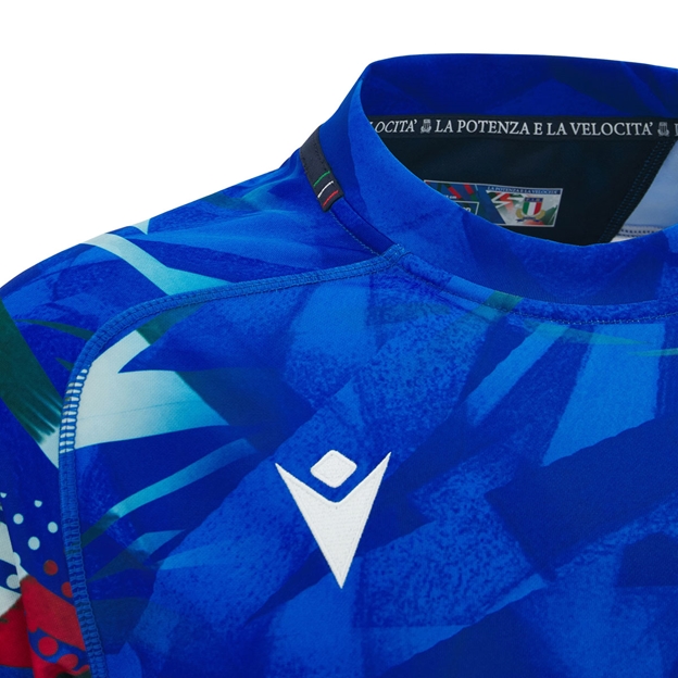 Italy Kids Home Rugby Shirt 26/27 Blue - Macron Logo Close-up