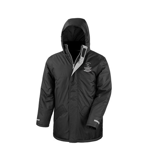 St Ronans Silver Band Kids Waterproof Jacket Black - Front View