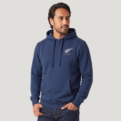 New Zealand 1884 Adults Cotton Hoodie Petrol Blue - Model Front Main