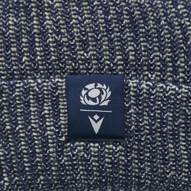 Scotland Waffle Beanie 26/27 Navy and Sand - Logo Close-up