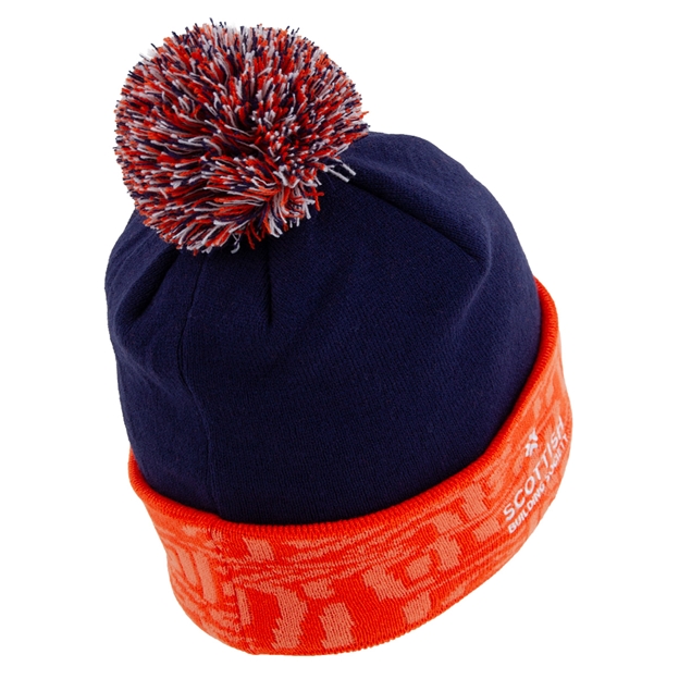 Edinburgh PomPom Beanie 26/27 Navy/Orange/White - Back View