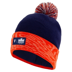 Edinburgh PomPom Beanie 26/27 Navy/Orange/White - Front View