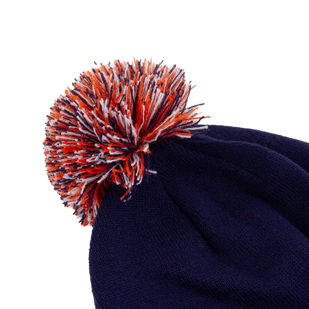 Edinburgh PomPom Beanie 26/27 Navy/Orange/White - Pom Pom Detail
