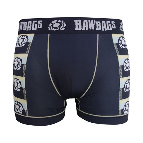 Bawbags Mens Cool De Sacs Scotland Rugby Kit Technical Boxer Shorts Navy. - Front View