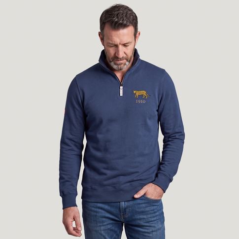 Argentina 1910 Adults Half Zip Cotton Sweatshirt Petrol Blue - Model View