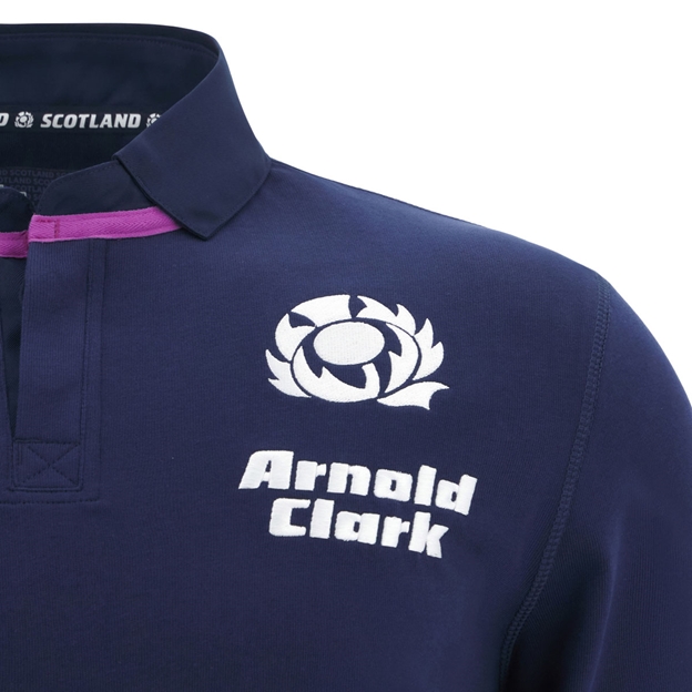 Scotland Mens Home Cotton Rugby Shirt 25/26 Short Sleeve Navy - Scotland thistle embroidery on chest