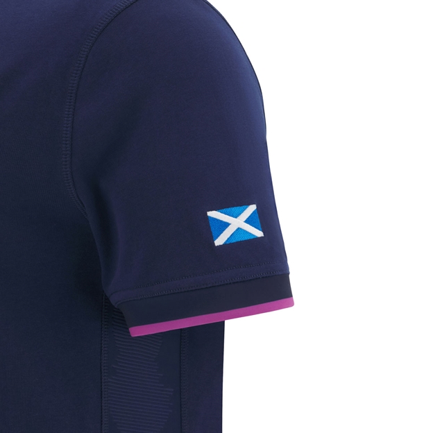 Scotland Mens Home Cotton Rugby Shirt 25/26 Short Sleeve Navy - Scotland flag embroidered on sleeve
