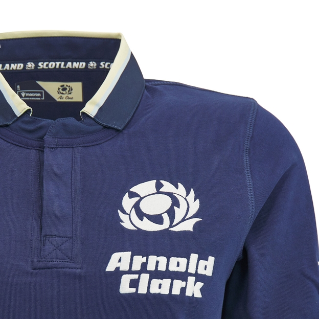 Scotland Womens Home Classic Cotton Rugby Shirt 26/27 Navy and Sand - Back Close-up