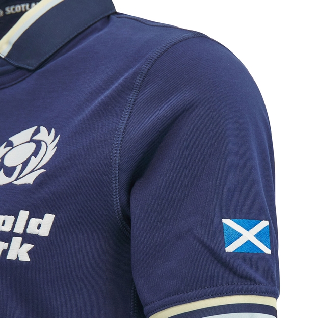 Scotland Womens Home Classic Cotton Rugby Shirt 26/27 Navy and Sand - Scottish Flag Embroidery Close-up