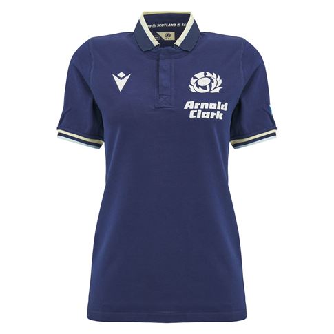 Scotland Womens Home Classic Cotton Rugby Shirt 26/27 Navy and Sand - Front View
