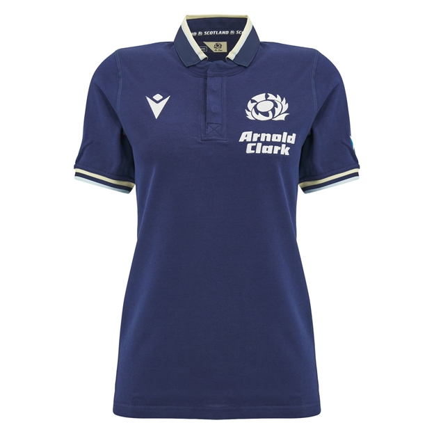 Scotland Womens Home Classic Cotton Rugby Shirt 26/27 Navy and Sand - Front View