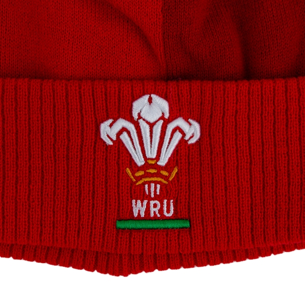 Wales Adults Pom Pom Beanie 25/26 Red - Embroidered Feathers