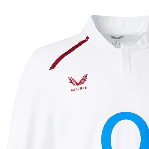 England Womens Home Classic Rugby Shirt Long Sleeve 26/27 Brilliant White - Castore Logo Close-up