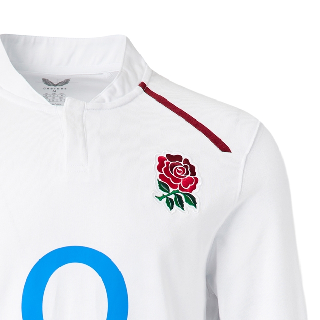England Womens Home Classic Rugby Shirt Long Sleeve 26/27 Brilliant White - RFU Rose Close-up