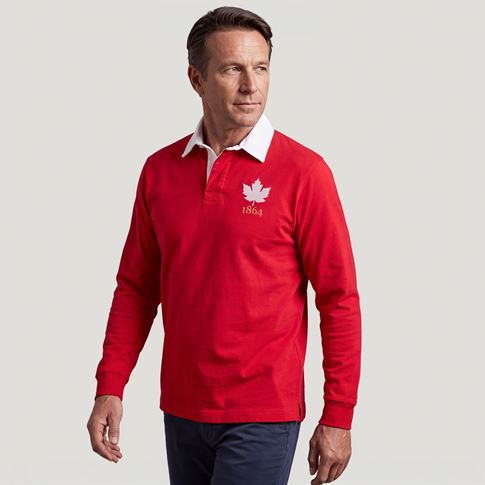 Canada 1864 Adults Heritage Cotton Rugby Shirt Red - Model View