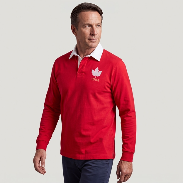 Canada 1864 Adults Heritage Cotton Rugby Shirt Red - Model View