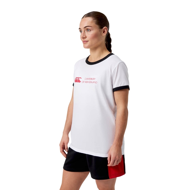 Canterbury Womens Legends Ringer T-Shirt Bright White - Model Walking