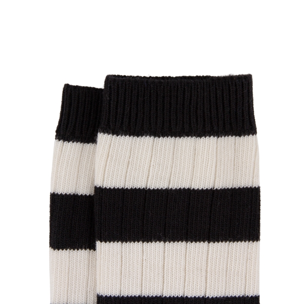 Rugby 1823 Striped Socks Black/Cream - Cuff Close-up