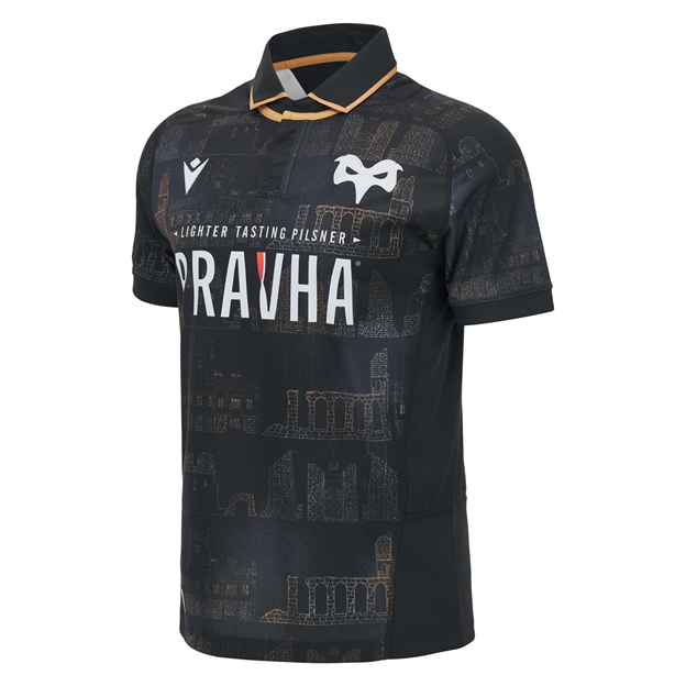 Ospreys Mens Home Rugby Shirt 26/27 Black - Front View