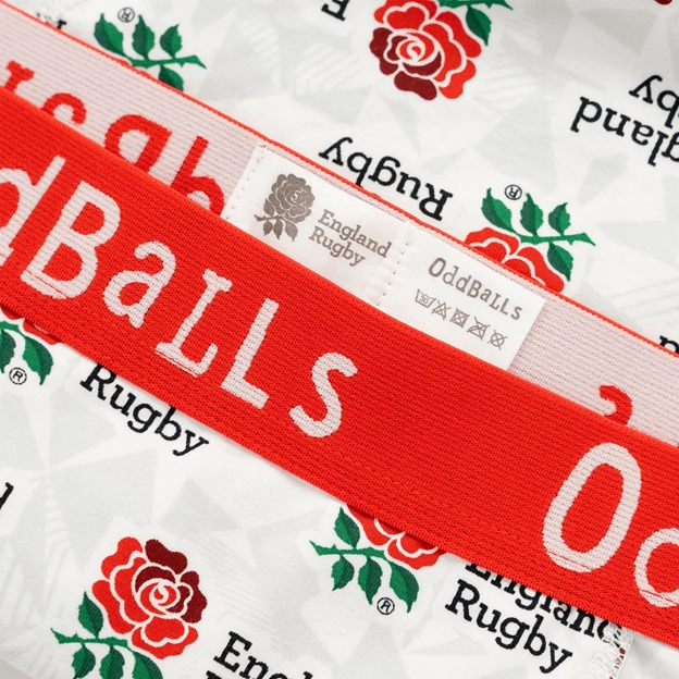 OddBalls Mens England Home Boxer Shorts 25/26 White - Waistband