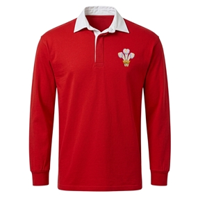 Wales Mens Classic Rugby Shirt Long Sleeve Red - Front View