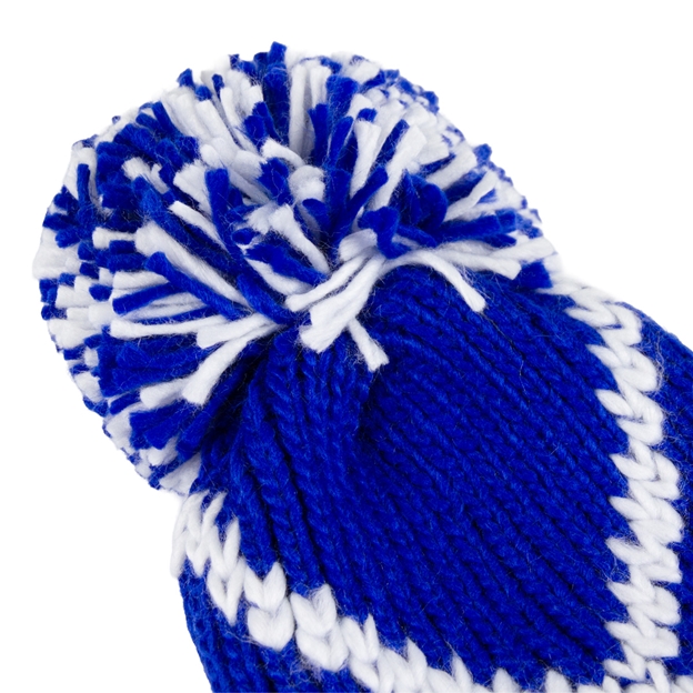 Big Bobble 'Scotland the Brave' Beanie Hat Blue & White - Bobble Close-up