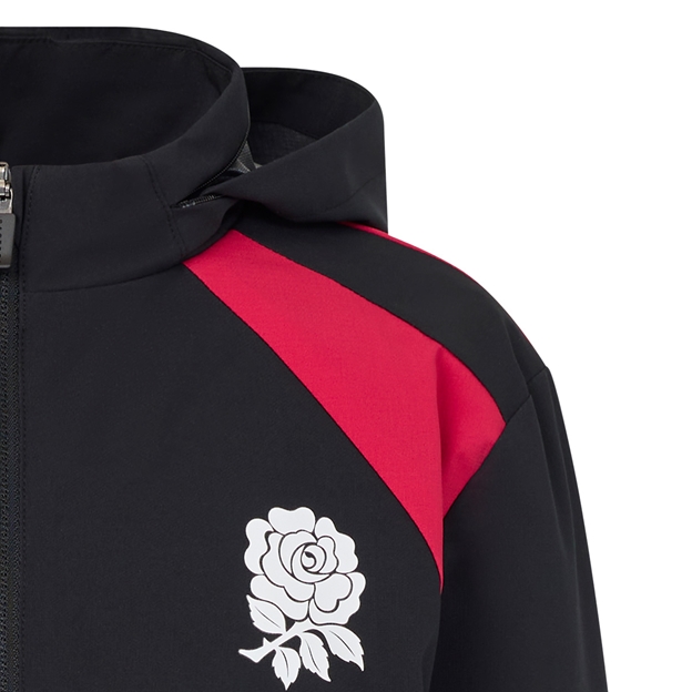England Kids Performance Shower Jacket - Packable Hood 26/27 Castore Black - RFU Rose